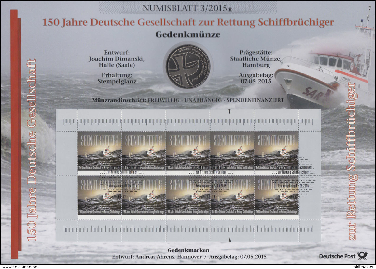 3153 Deutsche Gesellschaft Zur Rettung Schiffbrüchiger - Numisblatt 3/2015 - Numismatische Enveloppen