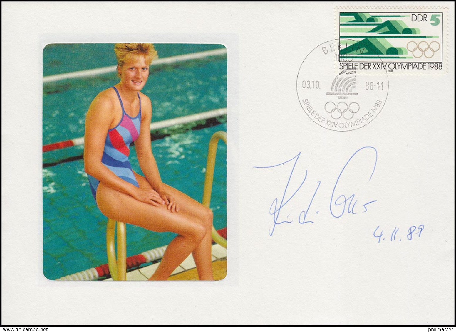 Autogramm Kristin Otto Auf Passendem Schmuck-Brief SSt Berlin Olympia 3.10.88 - Schwimmen