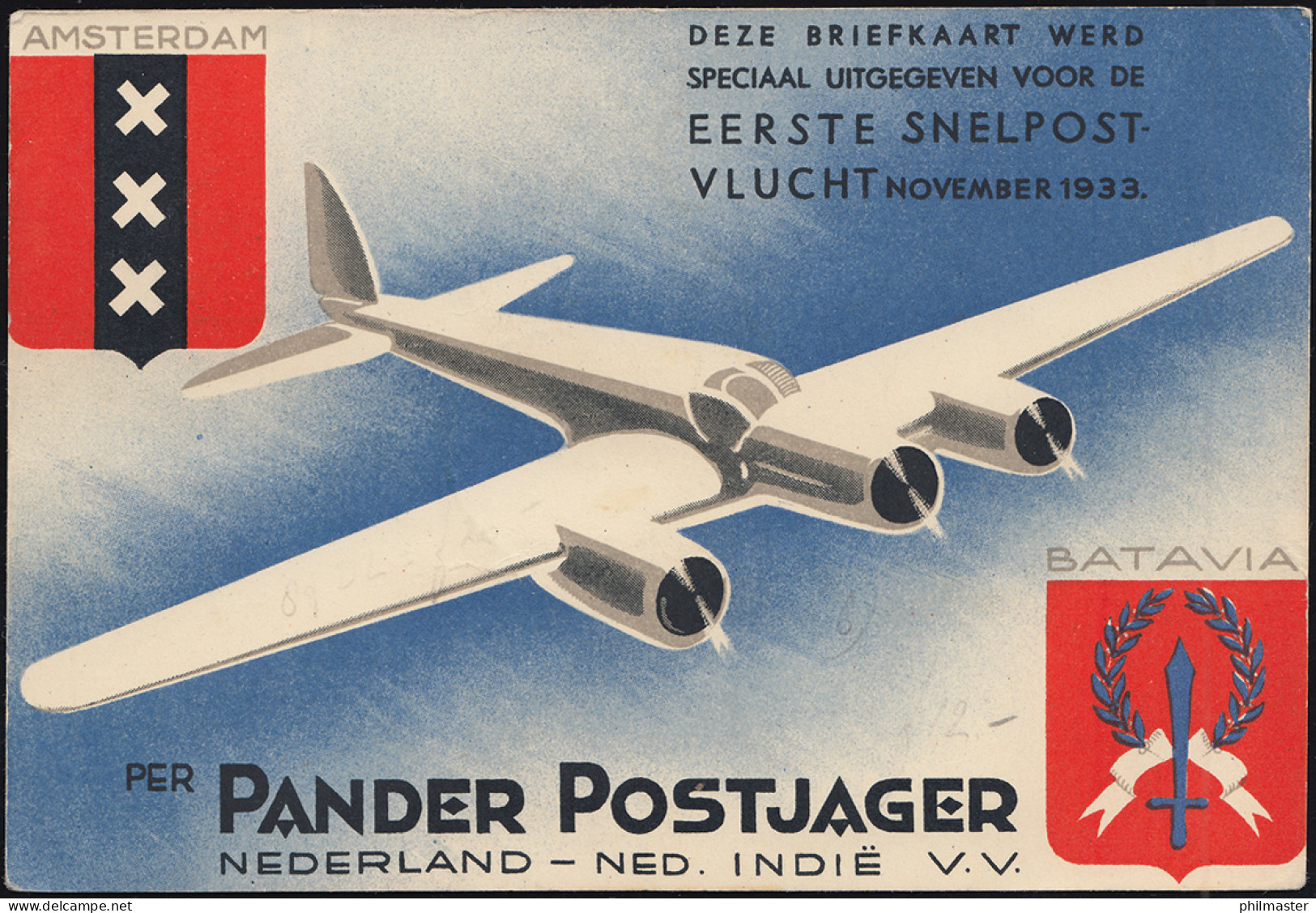 KLM-Flugpost Postjager/Pelikaan Amsterdam-Bandoeng Ab GOIRLE 7.12.33  - Luftpost