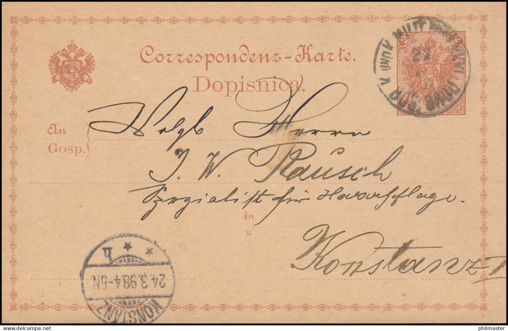 Österreich Militärpost Postkarte P 3 Wappenadler 2 Kr. MILT.POST BOS. BROD 1898 - Bosnia Herzegovina