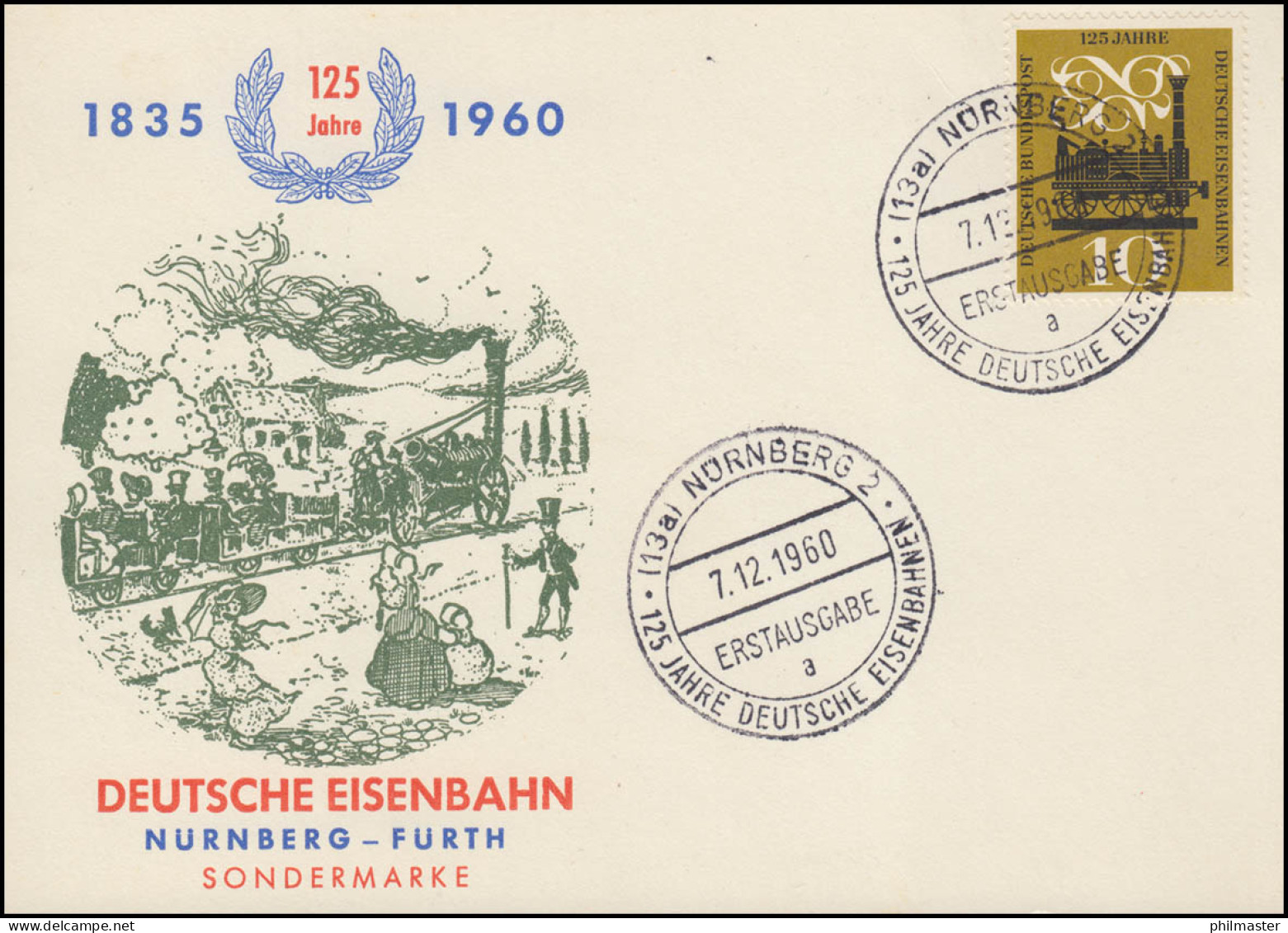 435 - 125 Jahre Deutsche Eisenbahn, Schmuck-FDC-Karte ESSt NÜRNBERG 7.12.1960 - Fairy Tales, Popular Stories & Legends