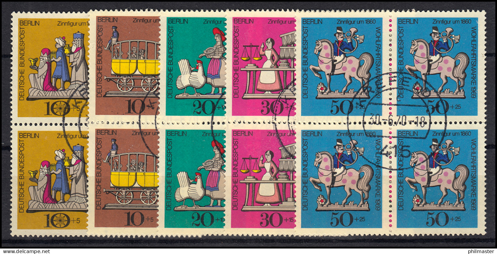 348-351 Zinnfiguren-Satz Viererblöcke Zentrische Voll-O KREFELD-LINN 30.6.1970 - Used Stamps