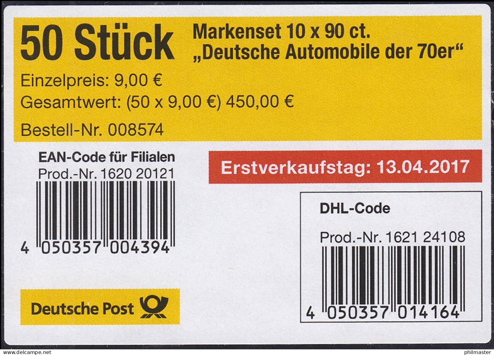 FB 66 Automobile: VW Golf Und Opel Manta, Folienblatt-BANDEROLE Mit DHL-Code - 2011-2020