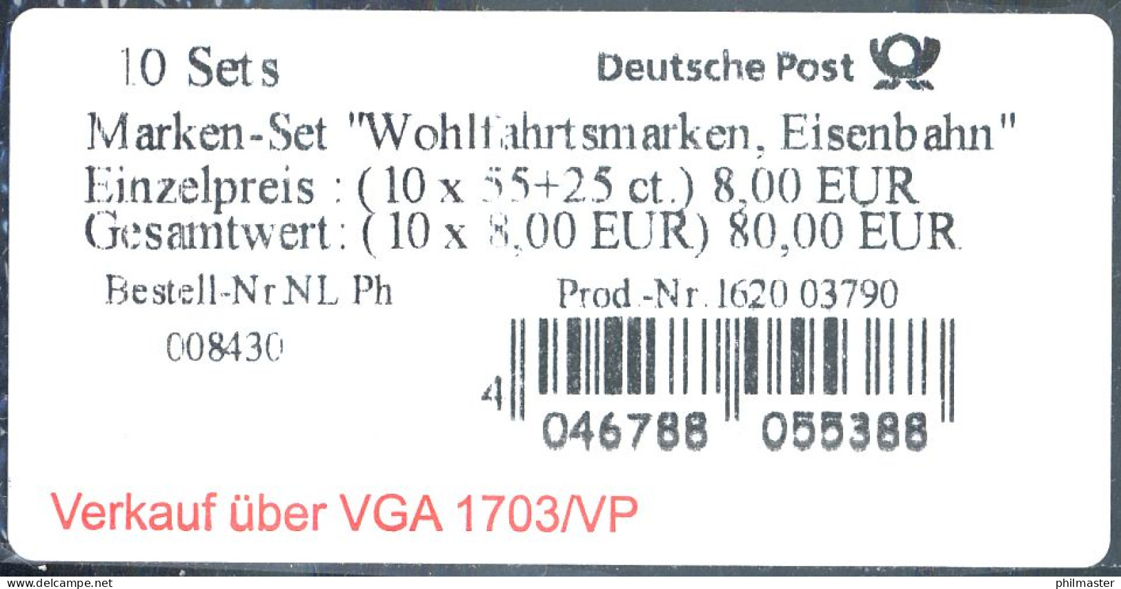 64 MH Eisenbahn, Banderole, Type I - Rote Schrift Nach Links Versetzt - 2001-2010