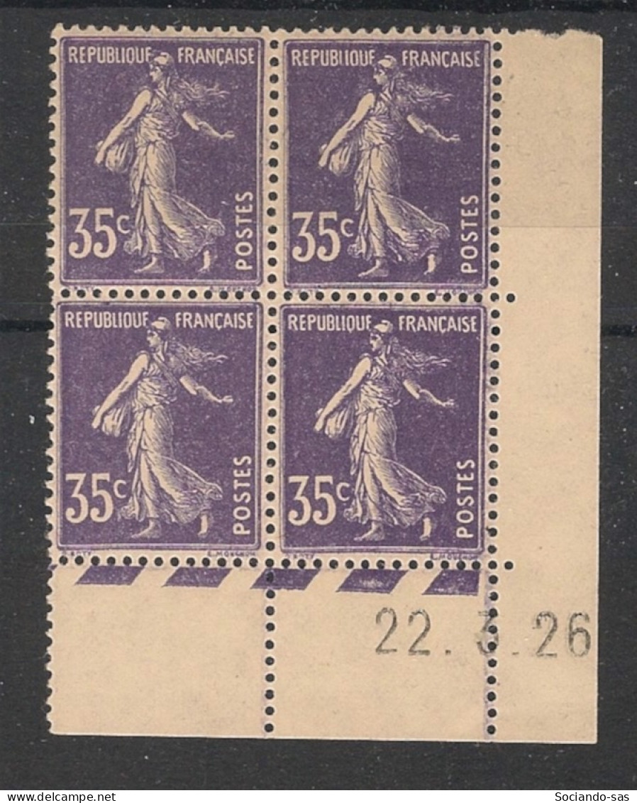 FRANCE - 1926 - N°YT. 142 - Type Semeuse Camée 35c Violet - Bloc De 4 Coin Daté - Neuf * / MH VF - ....-1929