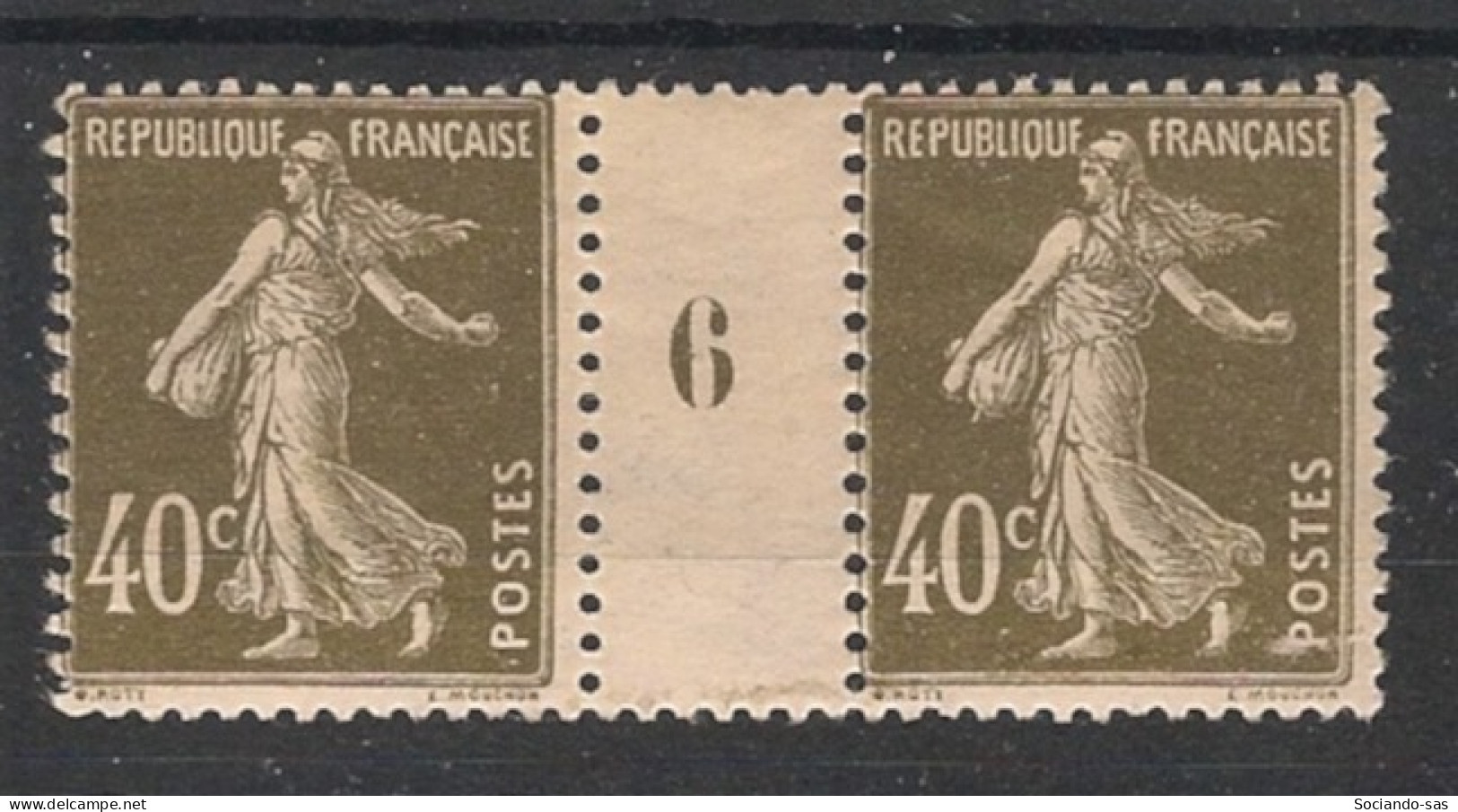 FRANCE - 1926 - N°YT. 193 - Type Semeuse Camée 40c Brun-olive - Paire Millésimée - Neuf * / MH VF - Millésimes