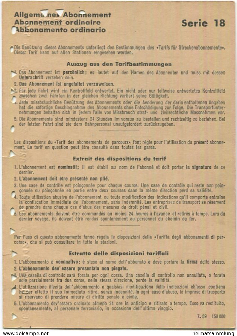 Schweiz - Laufenburg Basel SBB - 5 Hin- Und Rückfahrten In 3 Monaten - Serie 18 - Fahrkarte 1961/62 - Europe