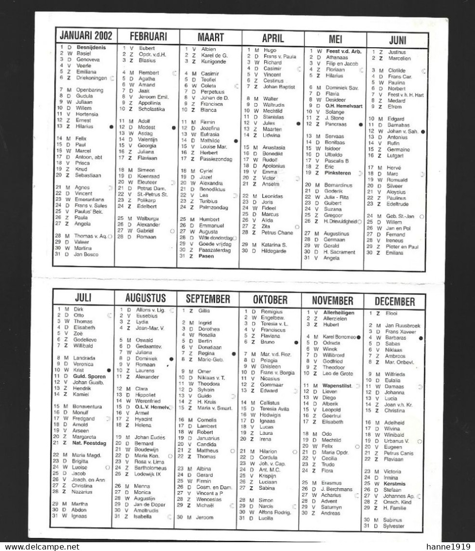 Ruiselede Karo Drukkerij Kalender 2002 Calendrier Htje - Tamaño Pequeño : 2001-...