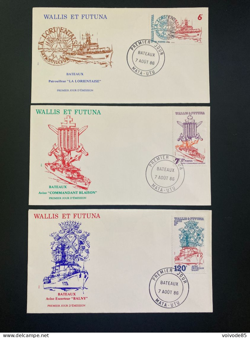 Enveloppes 1er Jour "Bateaux" 07/08/1986 - 348/350 - Wallis Et Futuna - Marine Nationale - Militaria - FDC