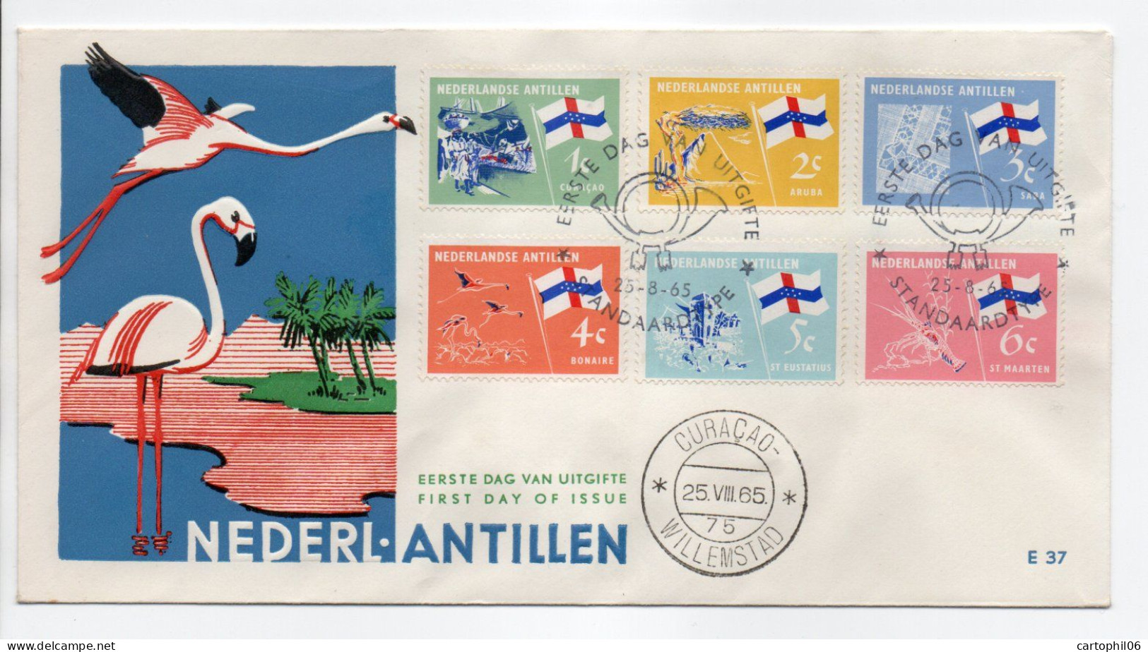 - FDC CURACAO / WILLEMSTAD (Antilles Néerlandaises) 25.8.1965 - Bel Affranchissement DRAPEAUX - - Omslagen