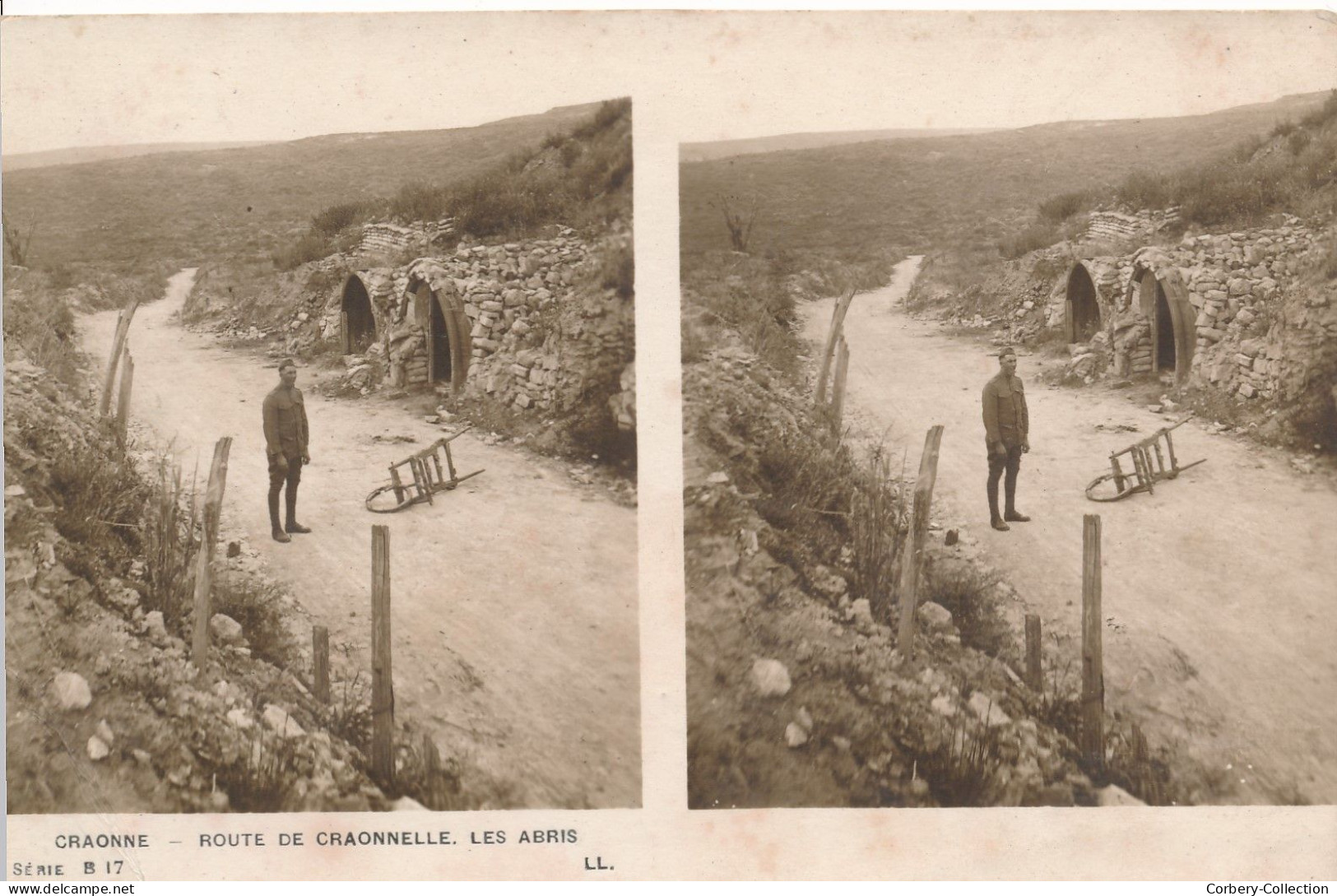 02. CRAONNE. CPA PHOTO STÉRÉO. Guerre 14-18. Route De La Craonelle. Les Abris / CPAS38 - Craonne