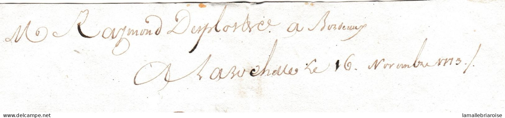 La Rochelle, 44mm X 3.5mm, Lettre Avec Signature Du 6/11/1773 - ....-1700: Precursores