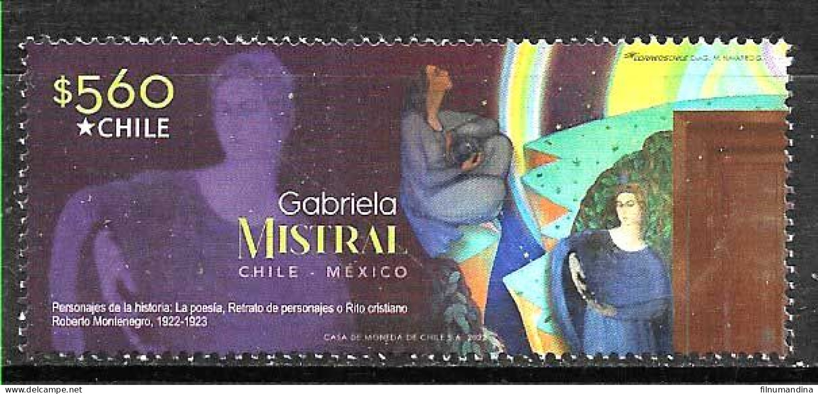 #2592 CHILE 2022 MEXICO-CHILE ART LITERATURE GABRIELA MISTRAL  MNH - Chile