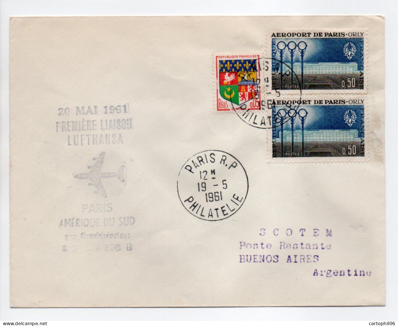 - Lettre PREMIÈRE LIAISON LUFTHANSA PARIS / AMÉRIQUE DU SUD - PARIS Pour BUENOS AIRES (Argentine) 19.5.1961 - - Primeros Vuelos