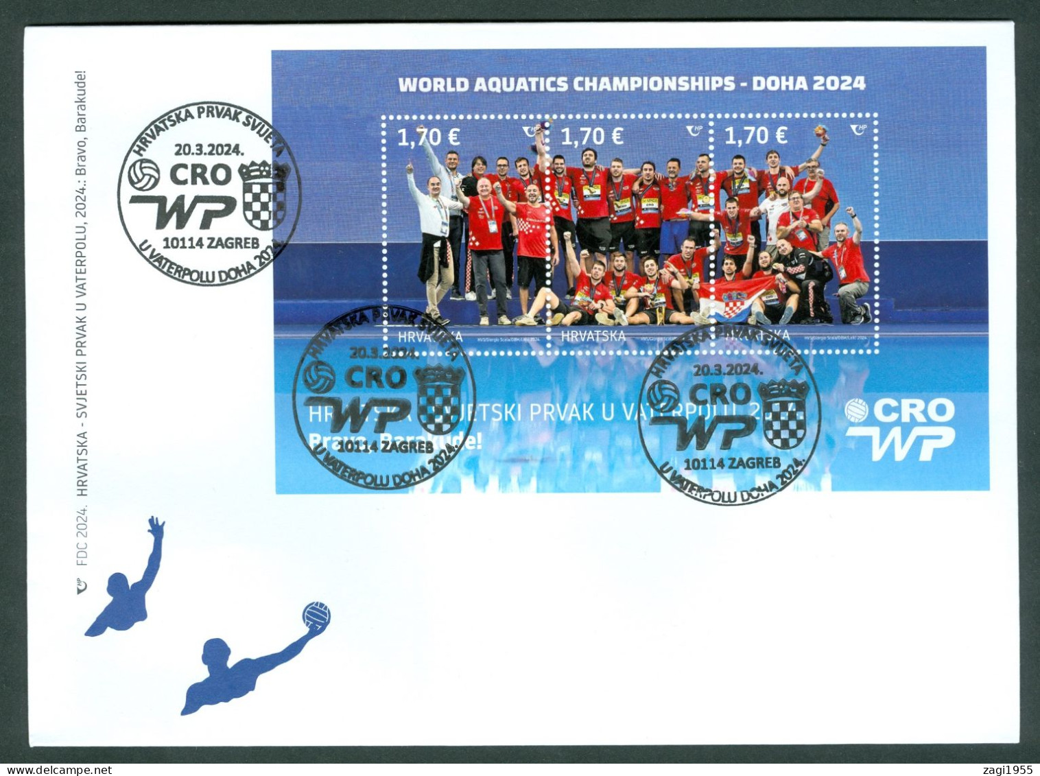 Croatia 2024 FDC Gold Medal World Championships Doha Water Polo Cover - Croatia