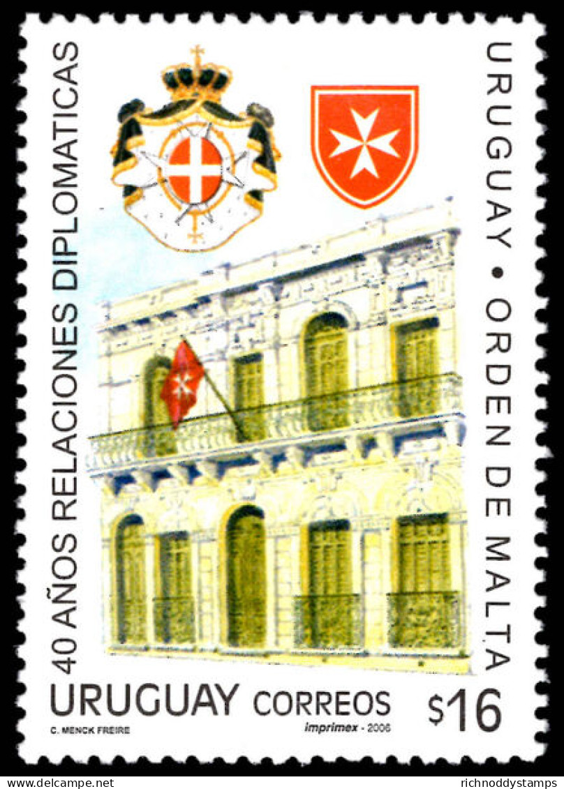 Uruguay 2006 40th Anniversary Of Diplomatic Relations With Sovereign Order Of Malta Unmounted Mint. - Uruguay