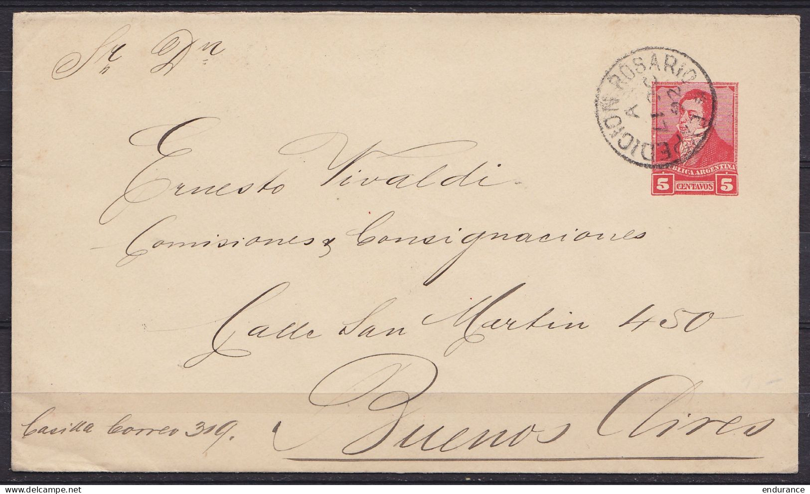 Argentine - Lettre EP 5ctvs Càd EXPEDICION ROSARIO /OC 17 /1892 (inversion Des Caractères Dans La Date) Pour BUENOS AIRE - Storia Postale