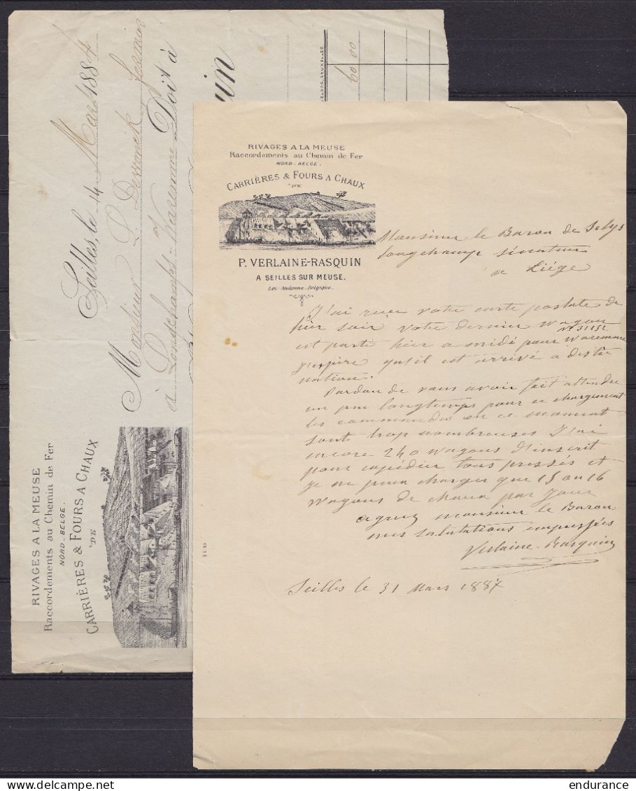 Lot 2 Doc. Carrières & Fours à Chaux Verlaine-Rasquin à SEILLES-sur-MEUSE 1884 & 1887 Pour LONGCHAMPS - 1800 – 1899