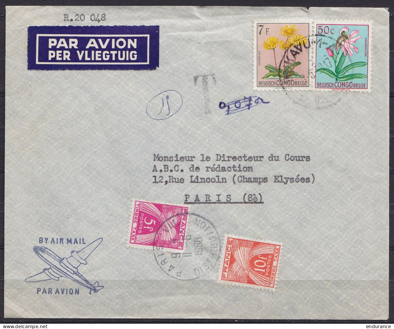 Congo Belge - L. Avion Affr. N°307+318 Càd BUKAVU-1-A /7-6-1958 Pour Et Taxée 15f à PARIS - Covers & Documents