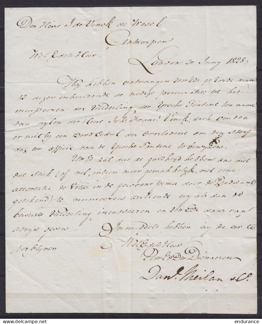 L. Datée 20 Juin 1828 De LONDON Pour ANTWERPEN (au Dos: Cachet Date UK) - 1815-1830 (Période Hollandaise)