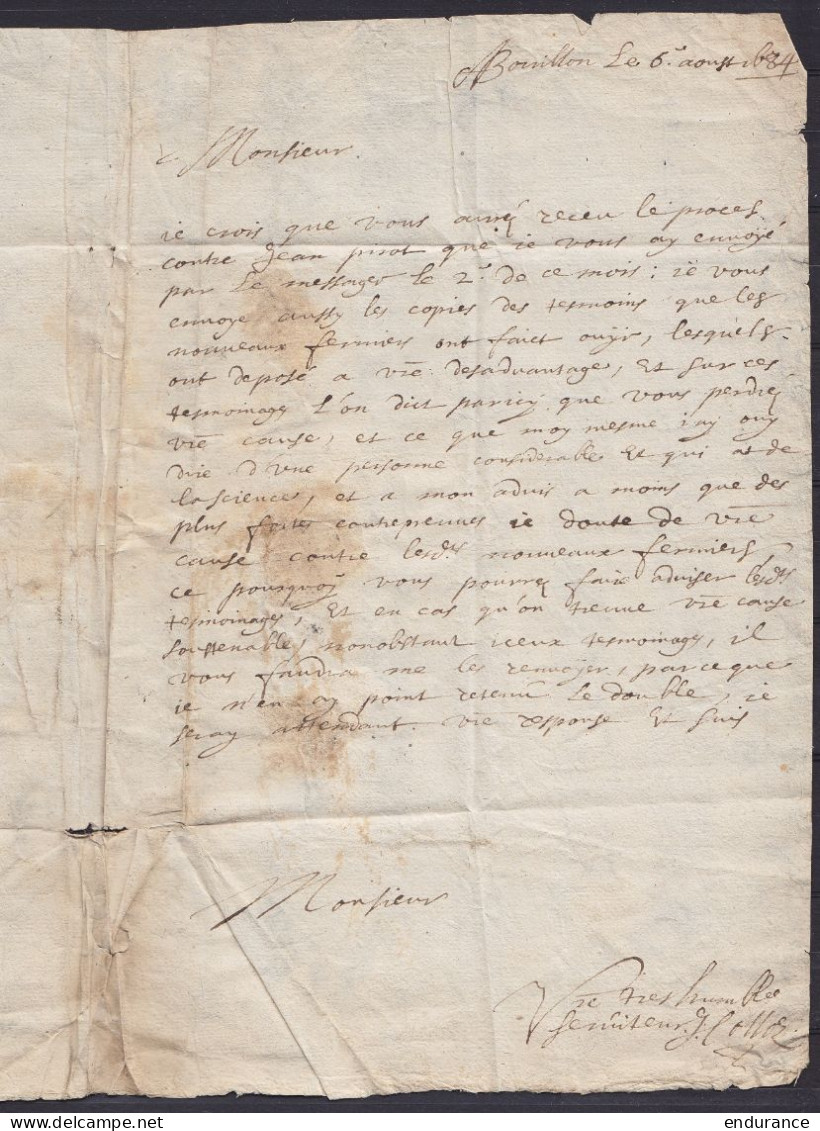 L. Datée 6 Août 1684 De BOUILLON Pour Marchand à LIEGE - Port "8" - 1621-1713 (Países Bajos Españoles)
