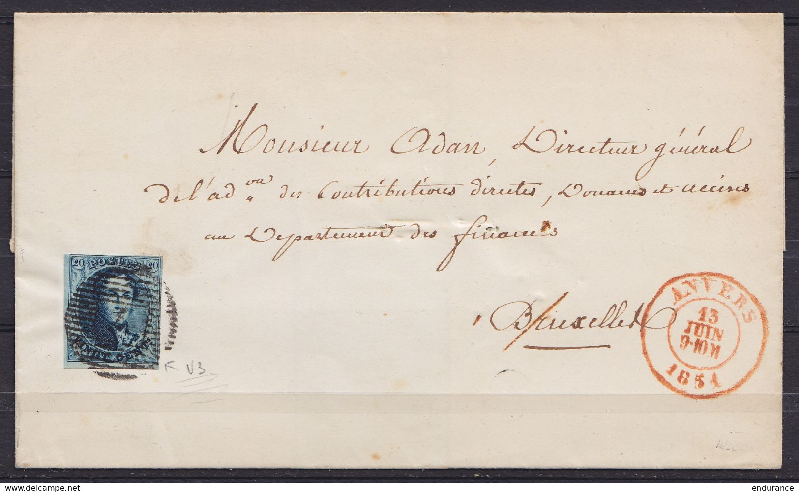 L. Affr. N°4 (variété 4-V3) D4 Càd ANVERS /13 JUIN 1851 Pour BRUXELLES - 1849-1850 Medallones (3/5)