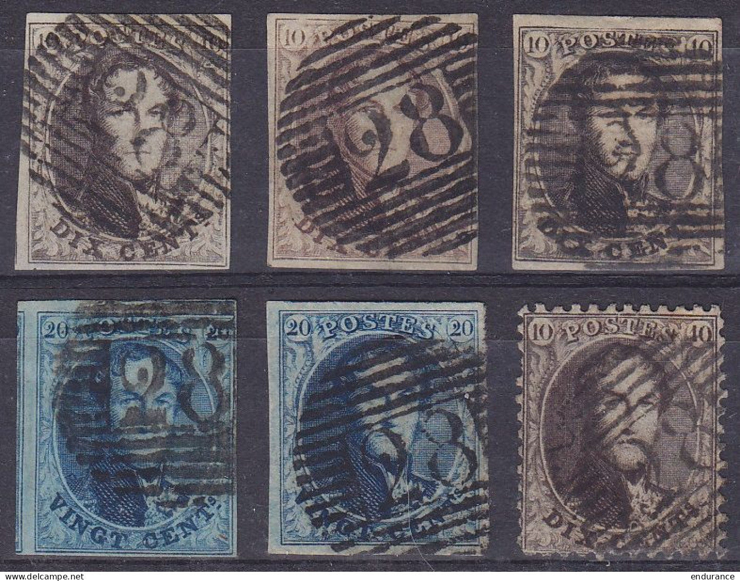 Belgique - Lot De 6 Timbres Entre N°6 Et N°14 - P28 CINEY - 1851-1857 Médaillons (6/8)