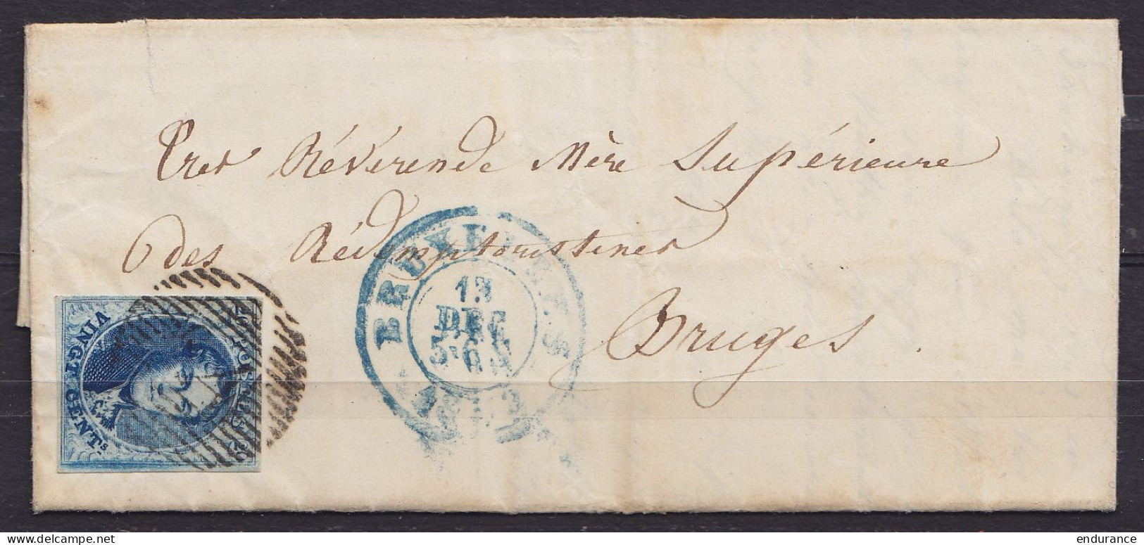 L. Affr. N°7 D24 Càd Bleu BRUXELLES /13 DEC 1852 Pour Révérende-Mère Couvent De BRUGES (au Dos: Càd BRUGES) - 1851-1857 Medallones (6/8)