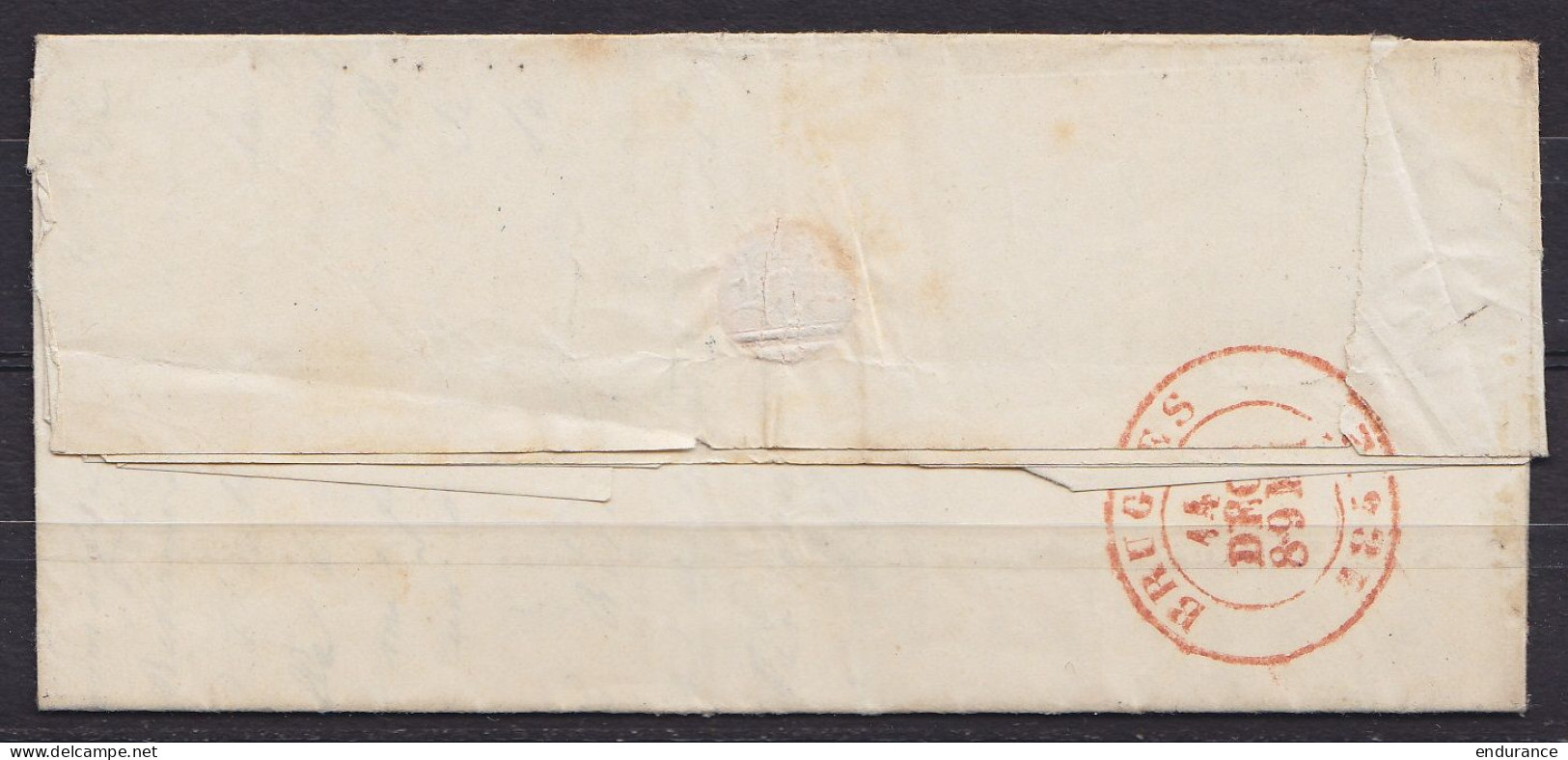 L. Affr. N°7 D24 Càd Bleu BRUXELLES /13 DEC 1852 Pour Révérende-Mère Couvent De BRUGES (au Dos: Càd BRUGES) - 1851-1857 Médaillons (6/8)