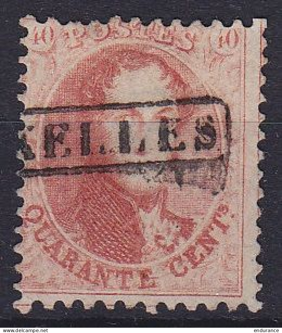 Belgique - N°16 - 40c Carmin-rose D12 1/2 Annulé Par Griffe [BRUXELLES] - 1863-1864 Medaillen (13/16)