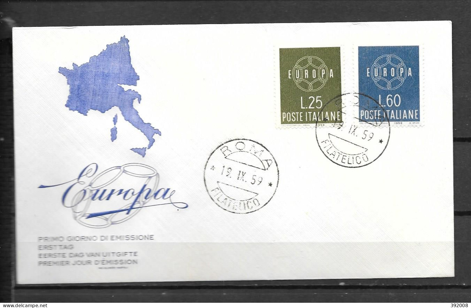 1959 - FDC - ITALIE - 12 - 6 - 1959