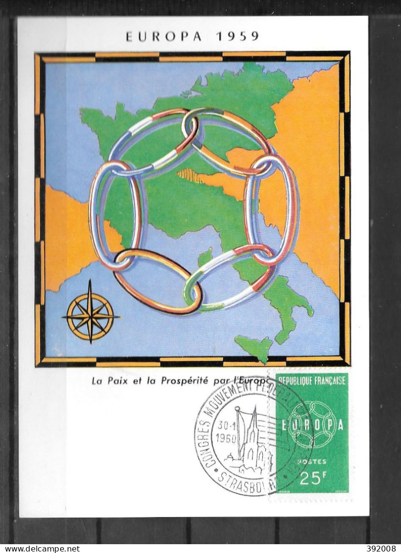 1959 - FDC - FRANCE - 10 - 5 - Strasbourg Mouvement Fédéraliste - 1959