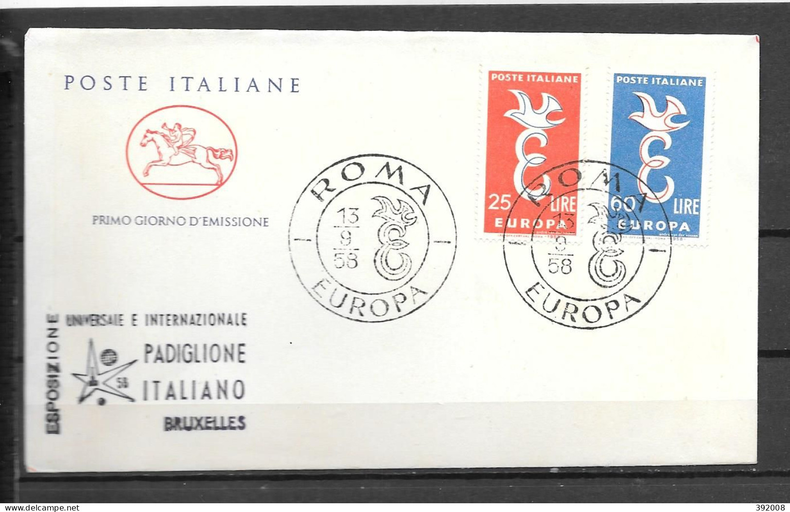 1958 - FDC - ITALIE - 6 - 5 - 1958