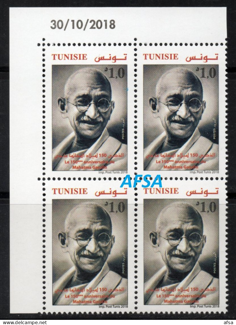 150th Anniversary Of Mahatma Gandhi (Block 4+dated Corner) //150ème Anniversaire Du Mahatma Gandhi (Bloc 4coin Daté) - Mahatma Gandhi