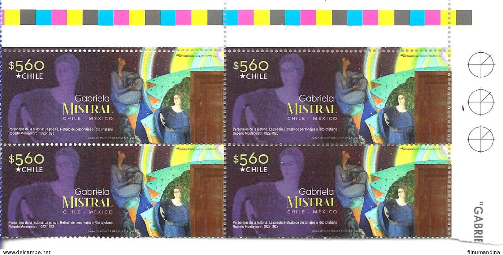 #2592 CHILE 2022 MEXICO-CHILE ART LITERATURE GABRIELA MISTRAL BLOC OF 4 MNH - Chile