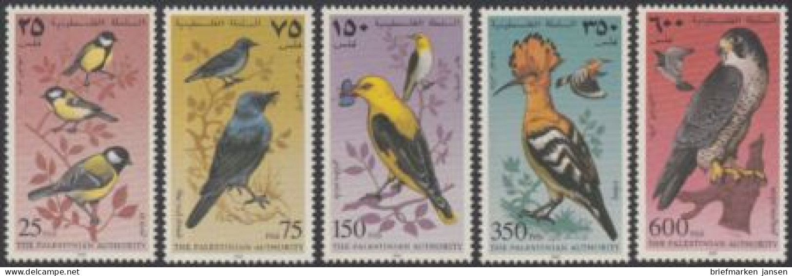 Palästina Mi.Nr. 67-71 Einheim.Vögel,Briefmarkenausstellg. PACIFIC'97 (5 Werte) - Palestine