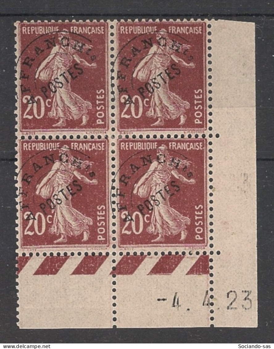 FRANCE - 1923 - Préo N°YT. 54 - Type Semeuse Camée 20c Brun - Bloc De 4 Coin Daté - Neuf * / MH VF - Precancels