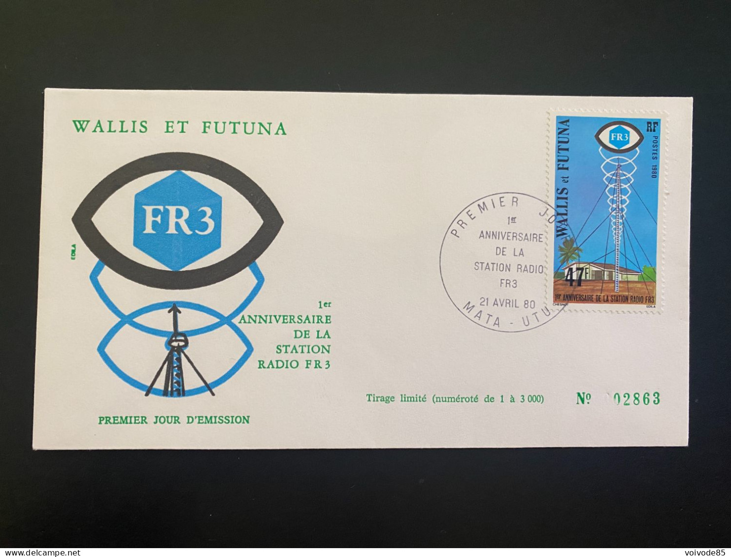 Enveloppe 1er Jour "1er Anniversaire De La Station Radio FR3" 21/04/1980 - 257 - Wallis Et Futuna - FDC