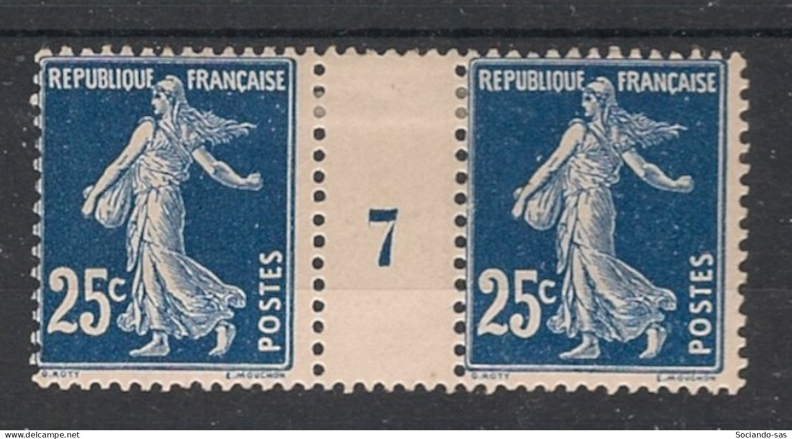 FRANCE - 1907 - N°YT. 140a - Type Semeuse Camée 25c Bleu Foncé - Paire Millésimée - Neuf * / MH VF - Millésimes