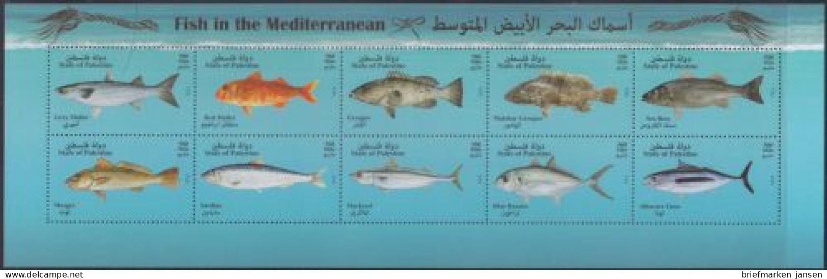 Palästina Mi.Nr. Klbg.362-71 Fische Des Mittelmeeres - Palestine