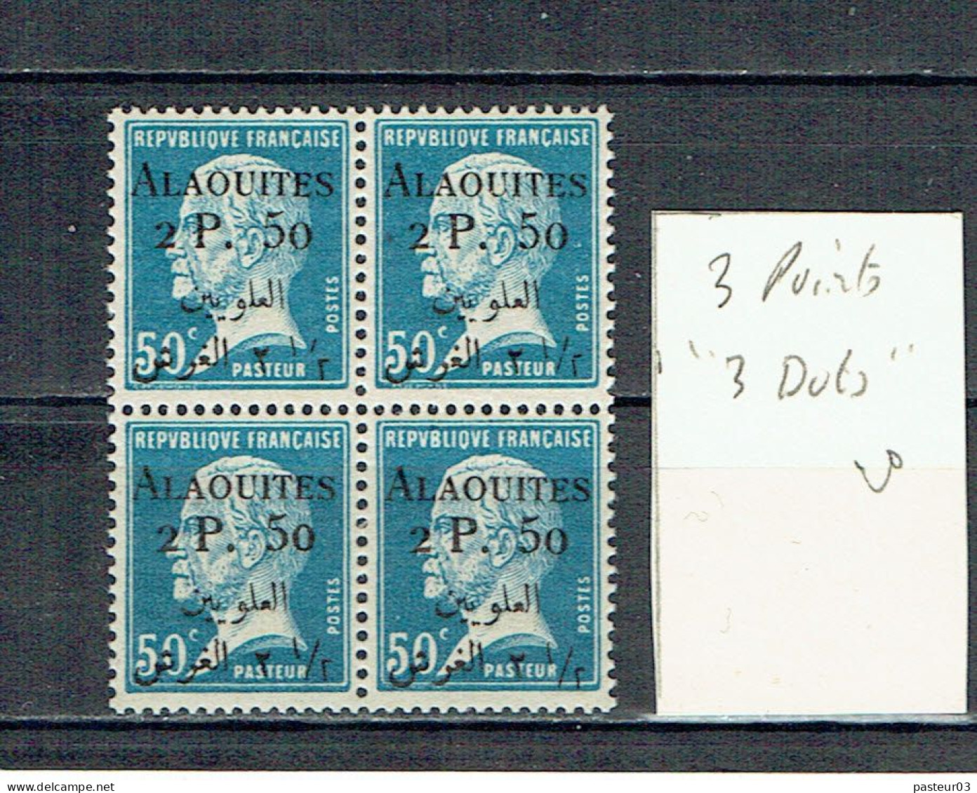 20 Alaouites Pasteur 50 C. Bleu Bloc De 4 Variété 3 Points Luxe - Ungebraucht