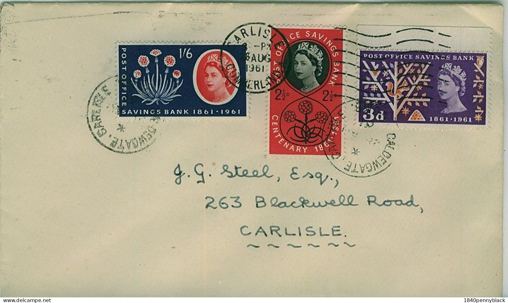 GB QE2 1961 P.O.  Savings Bank  Set On Plain First Day Cover SG 623-5 From Caldewgate, Carlisle, Cumberland - 1952-71 Ediciones Pre-Decimales