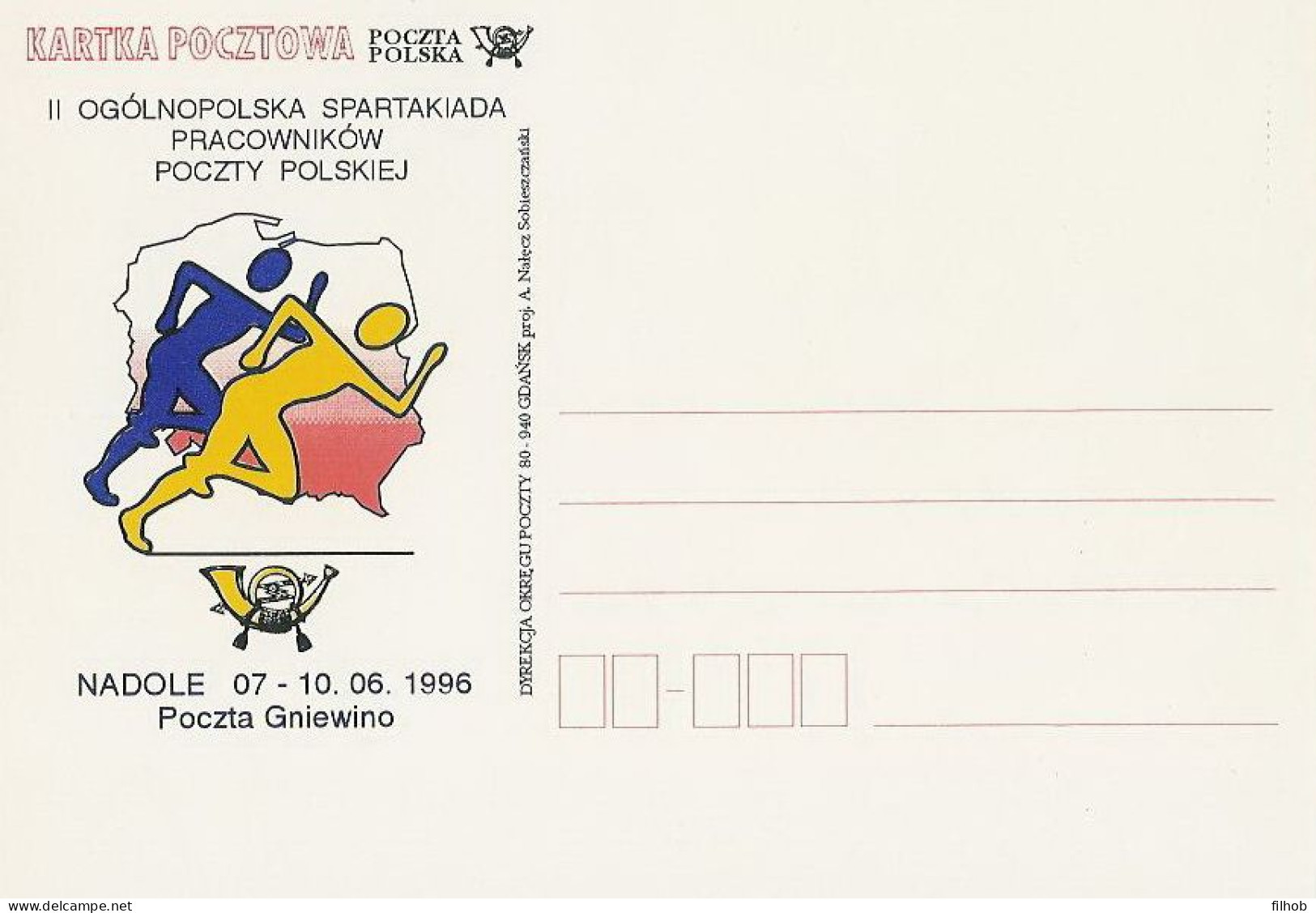 Poland Postcard Bez. Gdansk 1996.02: Sport Nadole Gniewino Spartakiad Of Postal Workers Run Map - Stamped Stationery