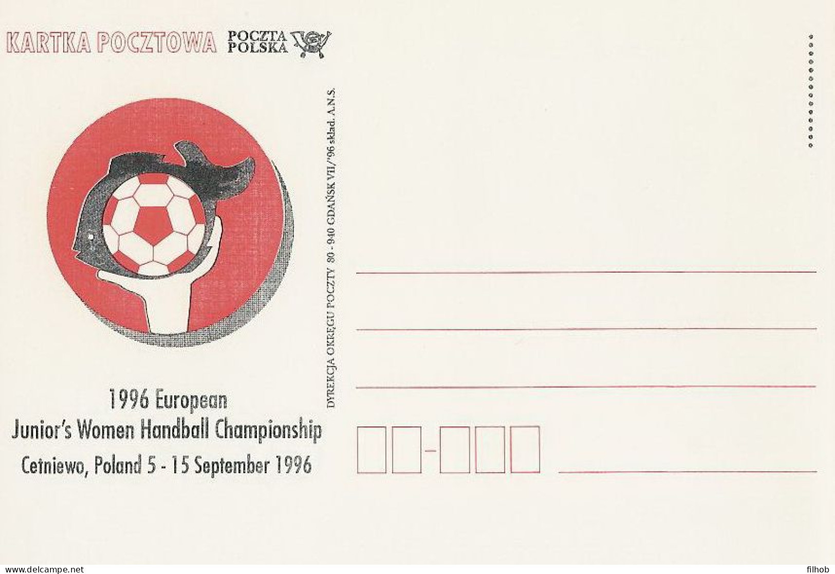 Poland Postcard Bez. Gdansk 1996.VII.01: Sport Cetniewo European Junior's Women Handball Championship - Stamped Stationery