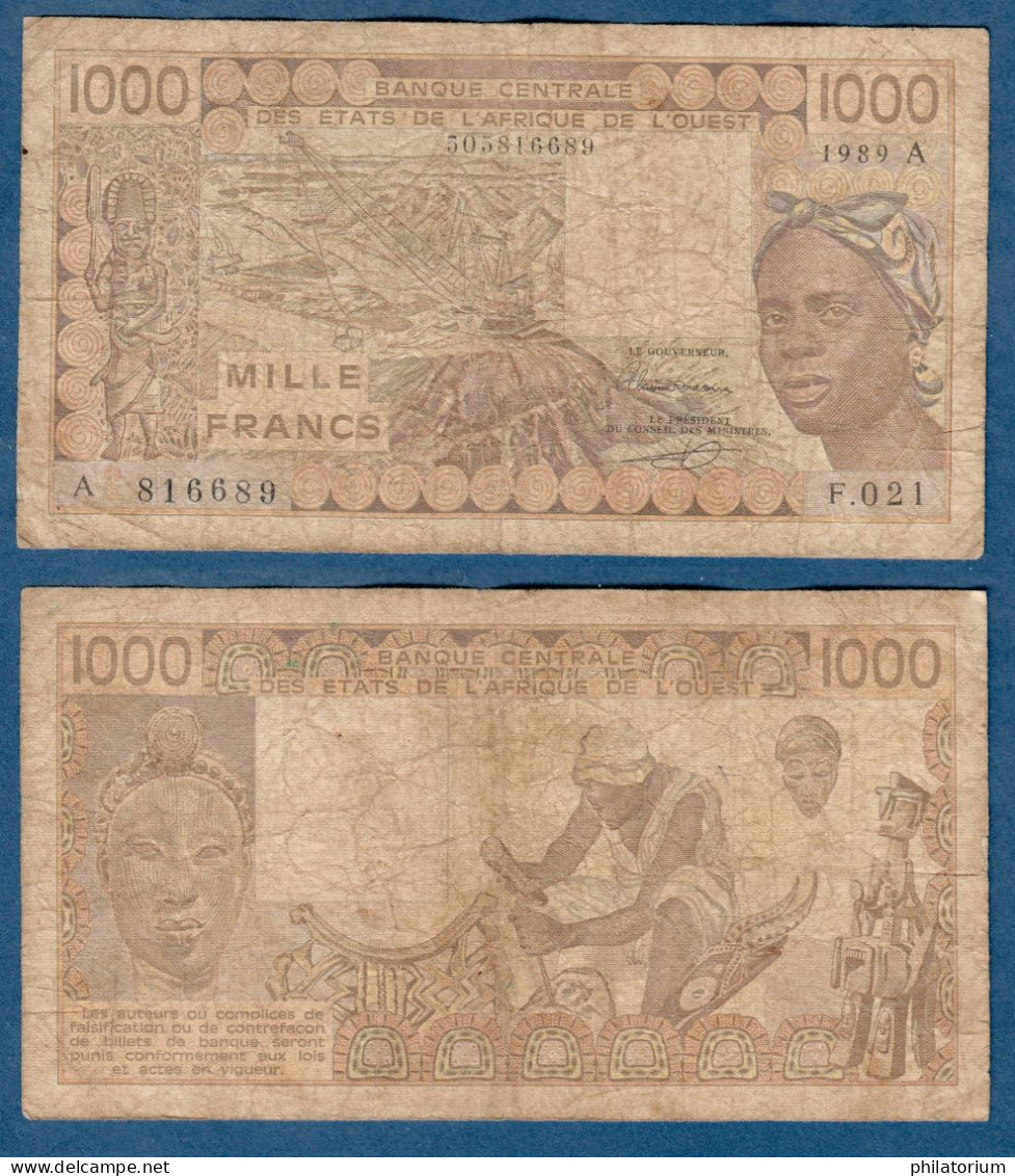 1000 Francs CFA, 1989 A, Côte D' Ivoire, F.021, A 816689, Oberthur, P#_07, Banque Centrale États De L'Afrique De L'Ouest - Estados De Africa Occidental