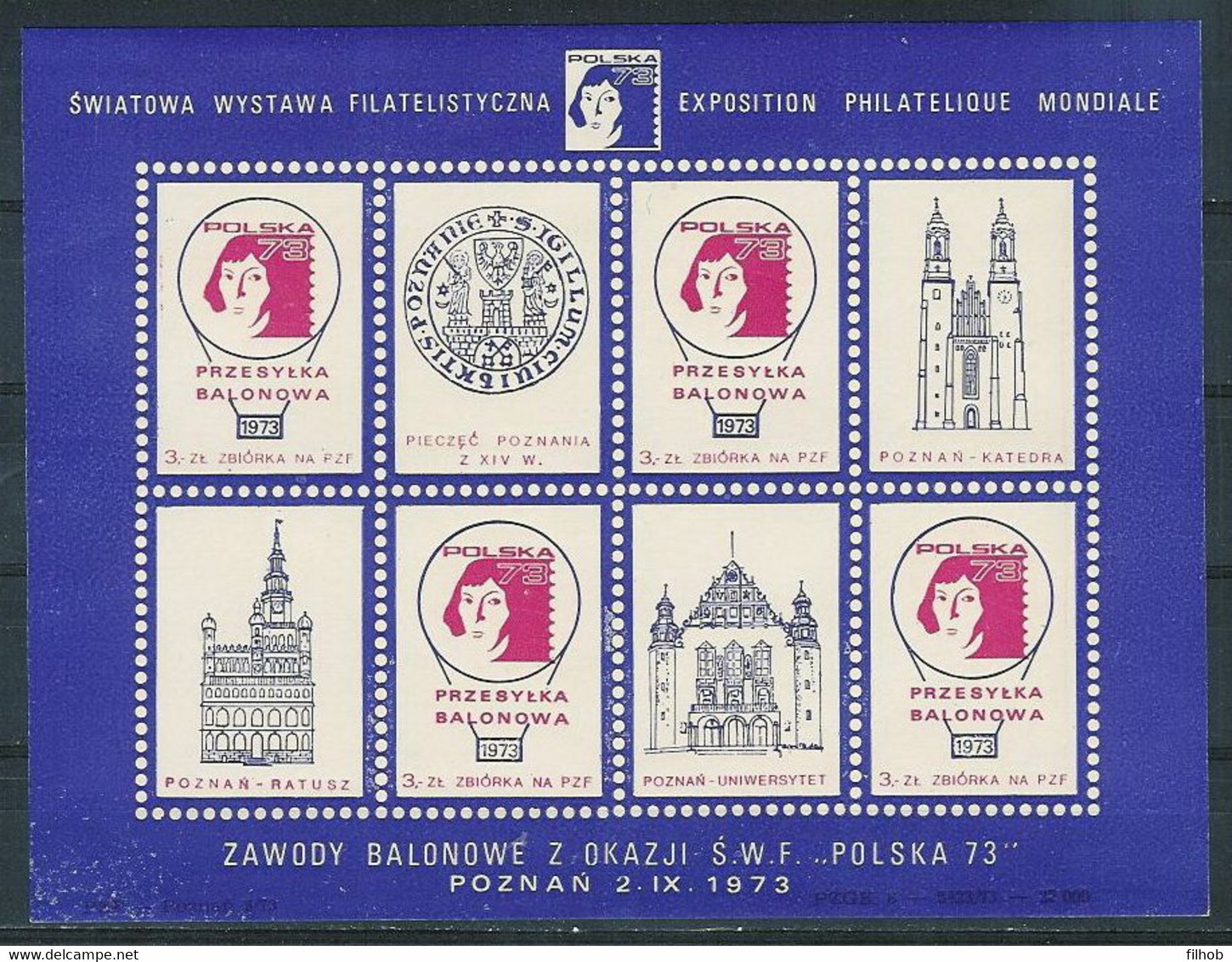 Poland Label - Balloon 1973 (L092): Poznan Exhibition Polska 73 (sheet) - Balloons