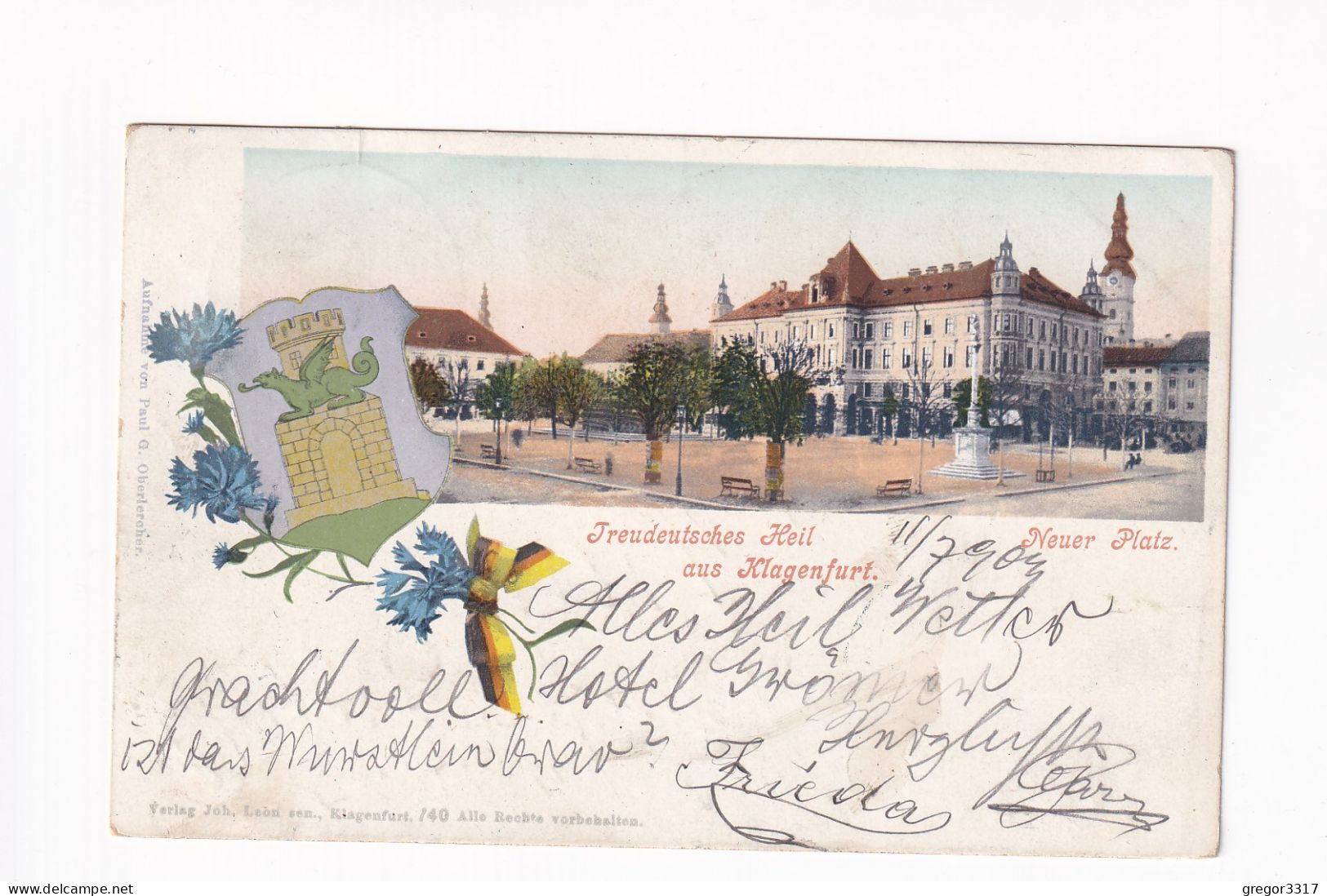 E5920) TREUDEUTSCHES HEIL Aus KLAGENFURT - Neuer Platz - Wappen - Lindwurm - Patriotika 1903 - Klagenfurt