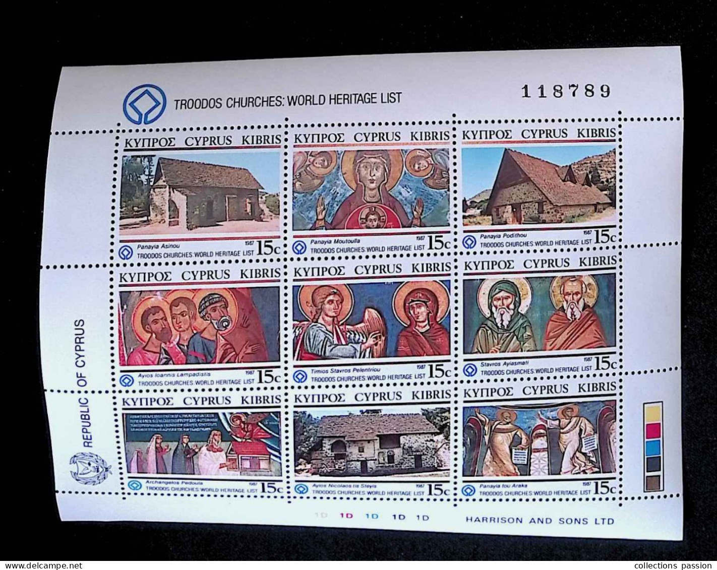 CL, Bloc De 9 Timbres Neufs, Block, 668-676, Chypre, Republic Of Cyprus, 1987, Troodos Churches, Frais Fr 1.85 E - Neufs