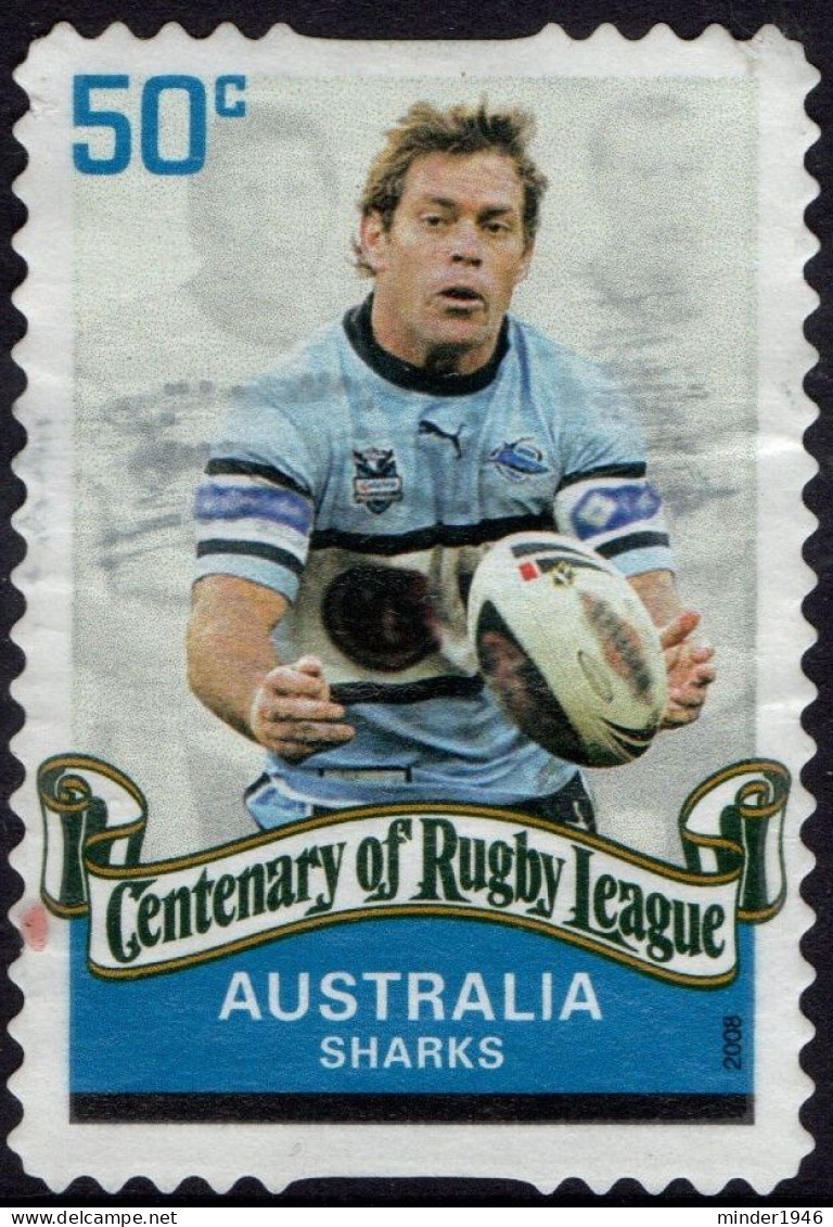 AUSTRALIA 2008 QEII 50c Multicoloured, Centenary Of Rugby League-Sharks Self Adhesive FU - Usados