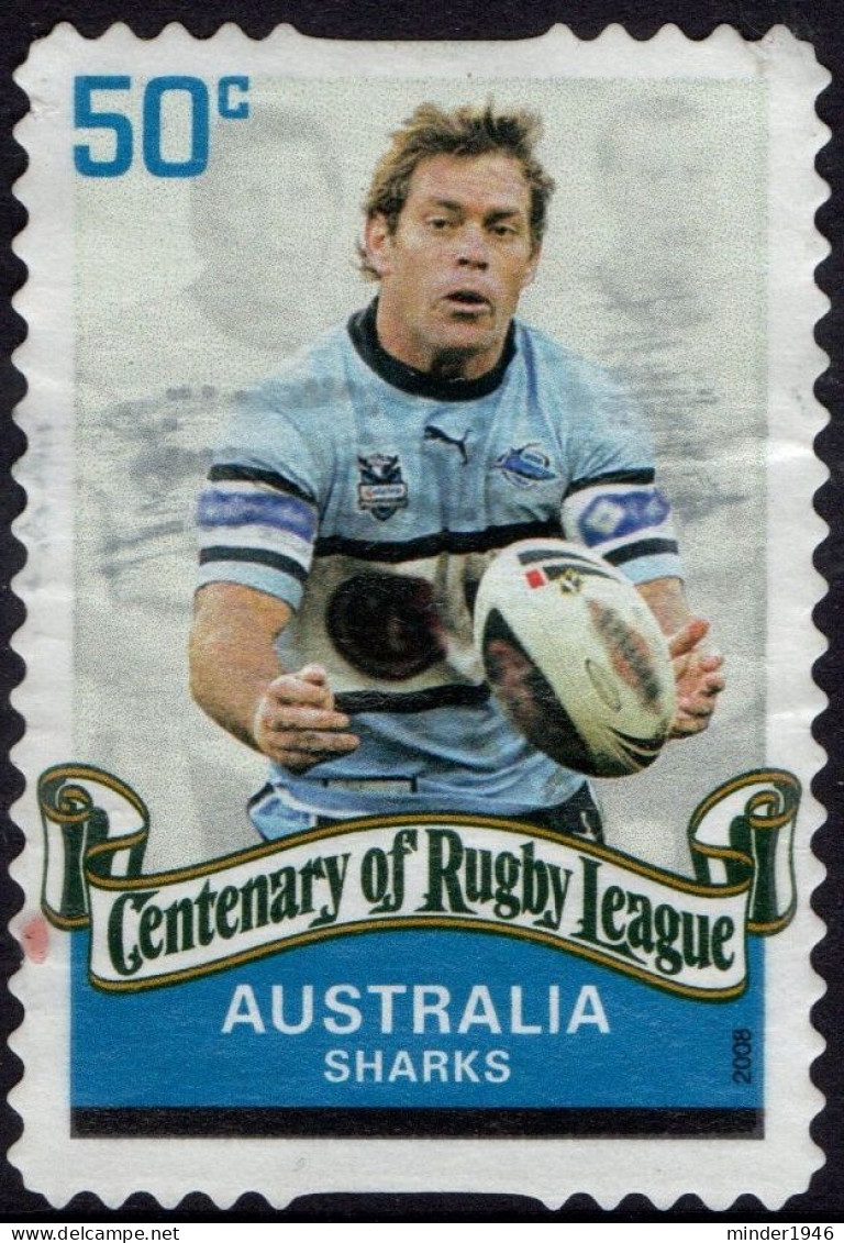 AUSTRALIA 2008 QEII 50c Multicoloured, Centenary Of Rugby League-Sharks Self Adhesive FU - Used Stamps